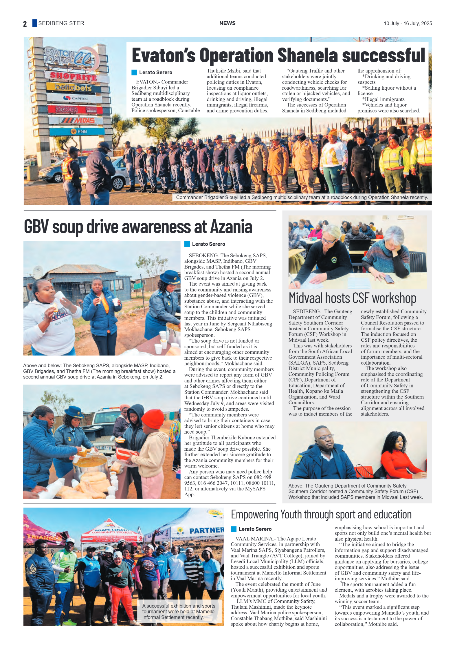 Sedibeng Ster NEWS 10 July – 16 July, 2025 page 2